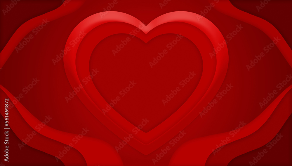 Red heart symbol with papercut solid blank as decorative background concept