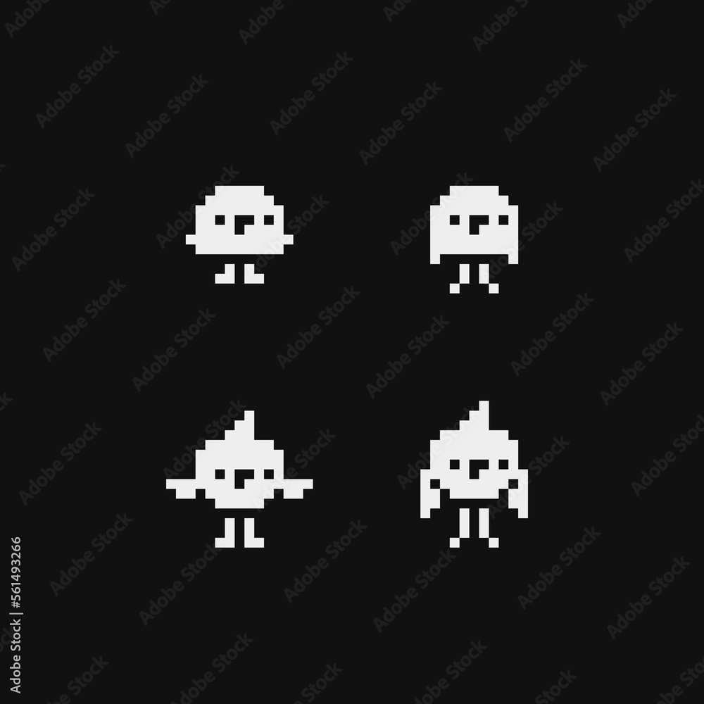Cute chick emoji, pixel art style icons set, element design for logo, app, web, sticker. Isolated abstract vector illustration. Video game sprite. Cute chick emoji, pixel art style icons set, element design for logo, app, web, sticker. Isolated abstract vector illustration. Video game sprite.