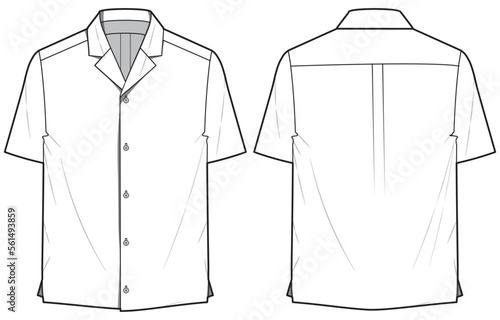 Photographie Men's short sleeve hawaiian resort shirt design flat sketch illustration cad dra