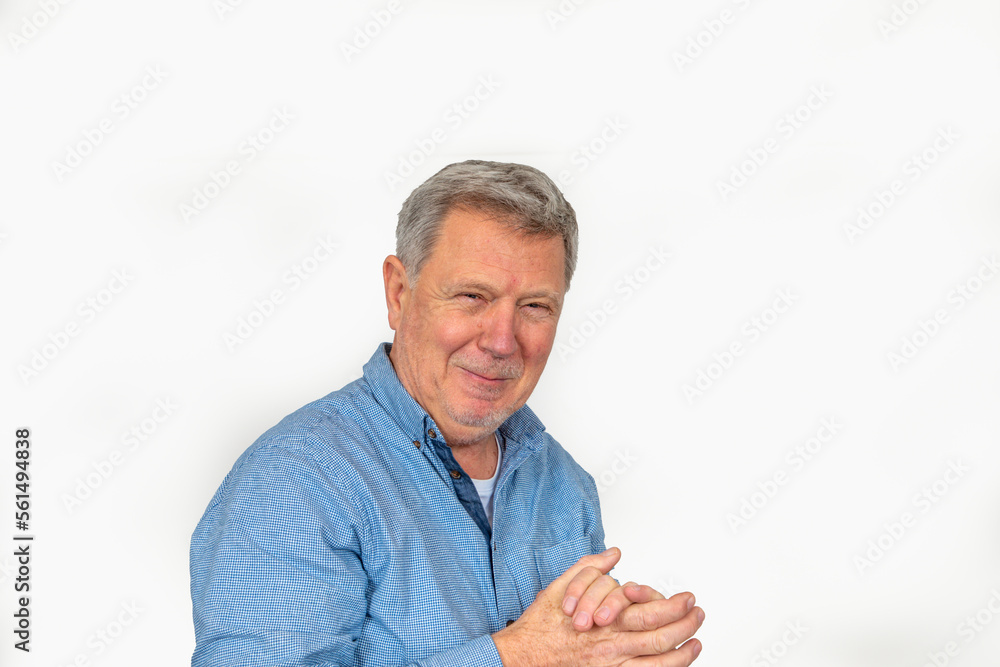 portrait of positive looking caucasian mature man with gray hair portrait of positive looking caucasian mature man with gray hair