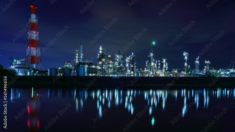 The petrochemical complex at Yokkaichi Port, Yokkaichi city, Mie prefecture, Japan at night
