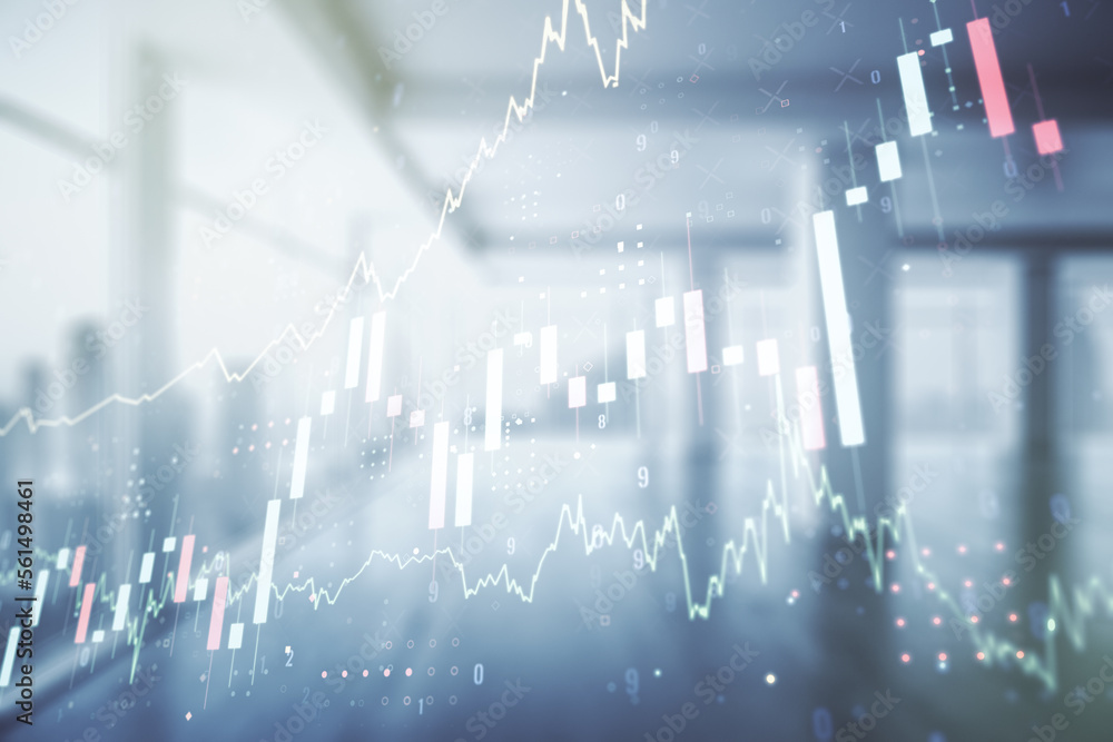 Multi exposure of virtual abstract financial diagram on abstract empty interior background, banking and accounting concept Multi exposure of virtual abstract financial diagram on abstract empty interior background, banking and accounting concept