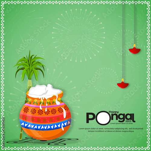 Happy Pongal Holiday Harvest Day Greeting Background.