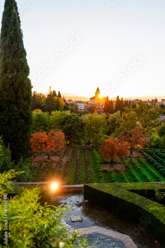 Sunset over ancieat arabic Alhambra in Granada, Spain on November 26, 2022
 photo