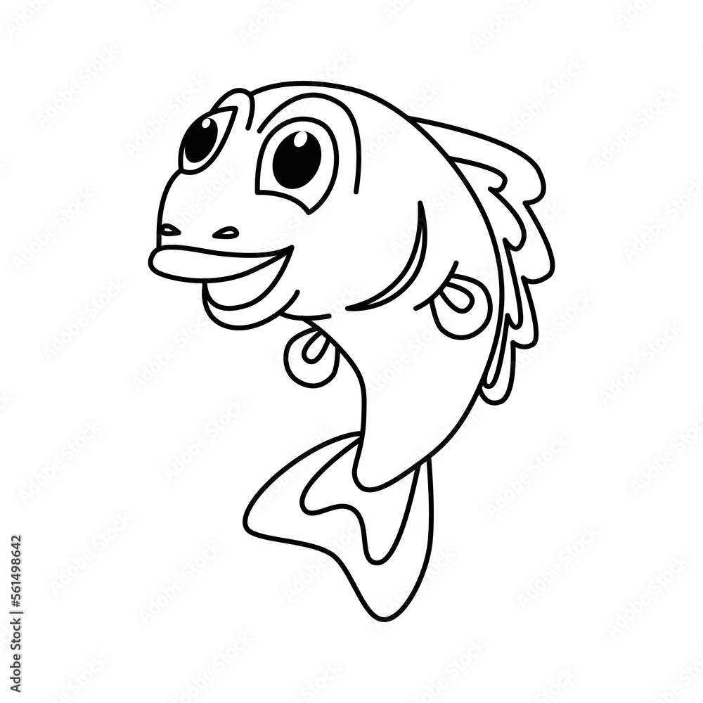 Fototapeta premium Cute fish cartoon characters vector illustration. For kids coloring book.