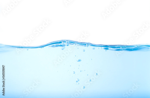 Water splash. Aqua flowing in waves and creating bubbles. Drops on the water surface feel fresh and clean. isolated on white background.