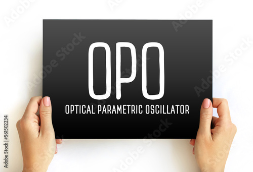 OPO - Optical Parametric Oscillator acronym text on card, abbreviation concept background photo