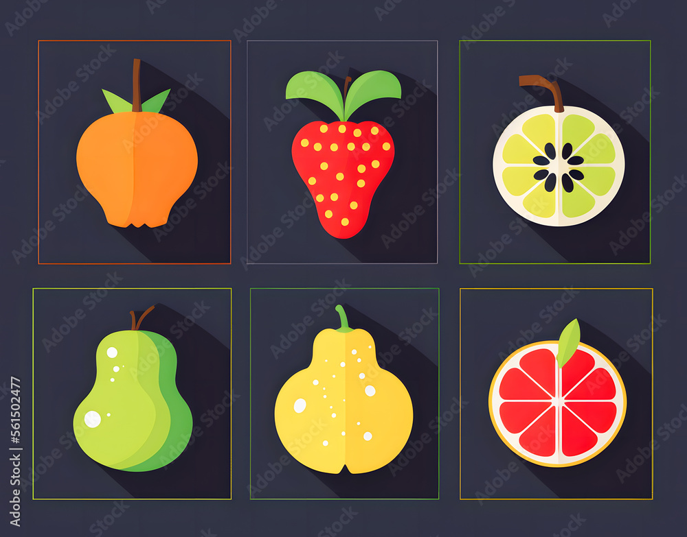 Vector background with fruits, oranges, apples, pears, kiwi, melon, cherry, strawberries, pineapple, grapes, generative, AI, generative AI