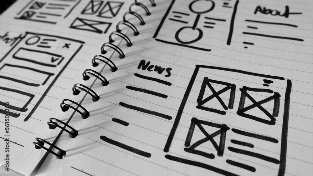 Draft sketch drawing template layout framework wireframe. User