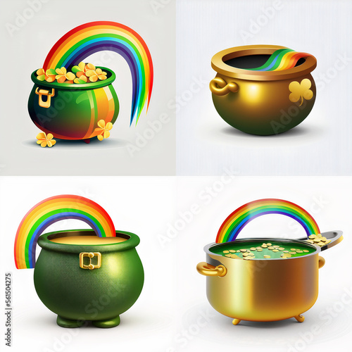 Assorted Pots of Gold with rainbow for St. Patrick's Day