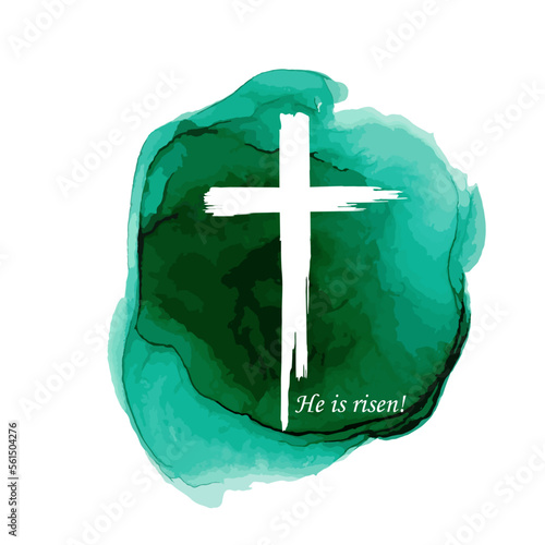 He is risen. Vector illustration. Symbol for congratulations on the Resurrection of Christ. Religious cross. Happy easter.
