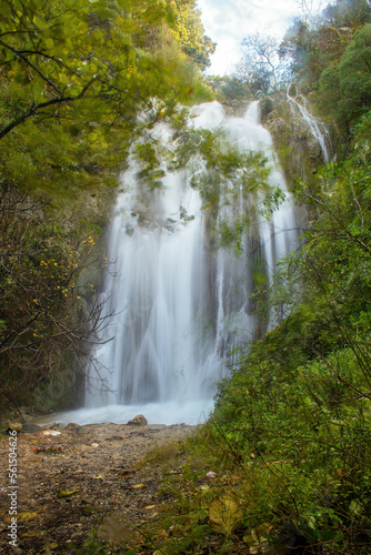 Landscape of Greece on a Winter day. Nature Of Greece.  Waterfalls in Nymfes  corfu  Greece. The waterfalls of Nymfes. Natural landmark of Greece.