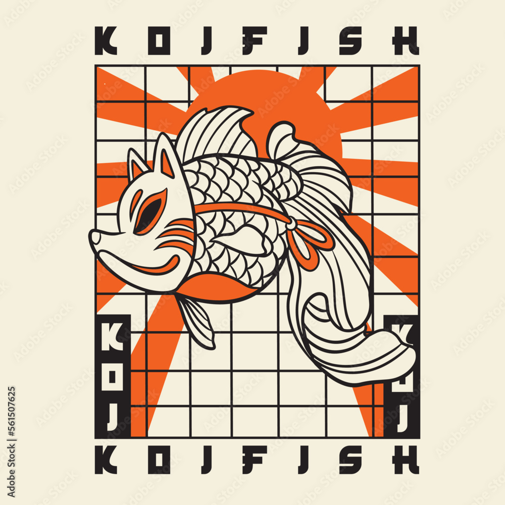 Fototapeta premium Premium Vector | Koi fish character logo design vector illustration t-shirt design