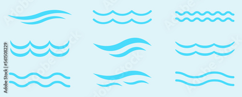 Obraz na plátně Set of water waves vector icons