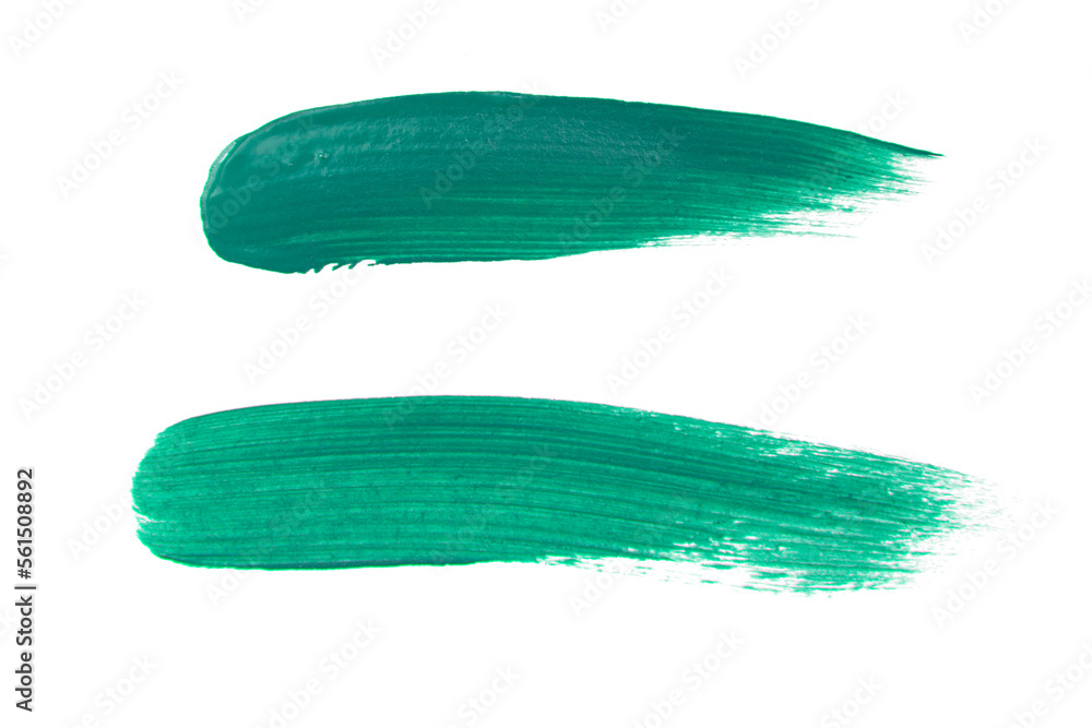 Acrylic green paint brush track blank art isolated on the white background Acrylic green paint brush track blank art isolated on the white background