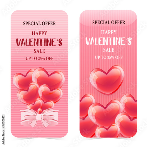 Valentine's Day special offer 30% off poster or banner set with many hearts. Promotion and shopping template or background for Love and Valentine's day concept