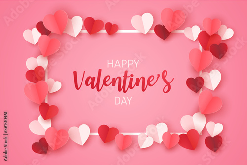 valentines day poster paper craft on pink background. pink,red and white hearts with copyspace. love concept for happy valentine. vector illustration banner design.
