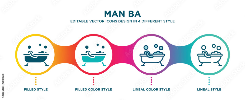 man ba icon in 4 different styles such as filled, color, glyph, colorful, lineal color. set of man ba vector for web, mobile, ui - obrazy, fototapety, plakaty 