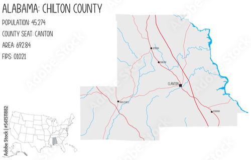 Large and detailed map of Chilton county in Alabama, USA. photo