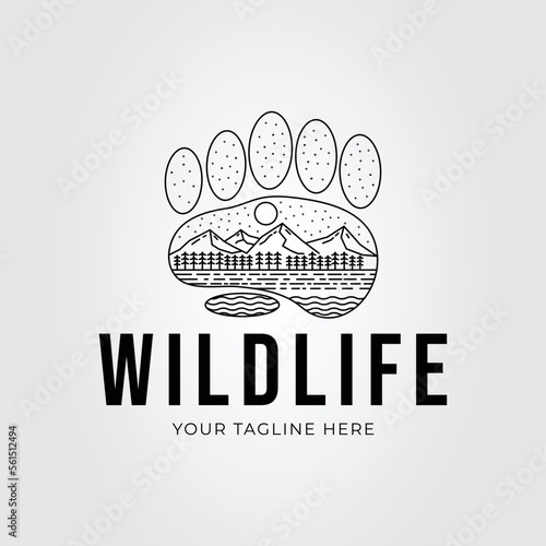 paws or claw with mountain landscape logo vector illustration design.