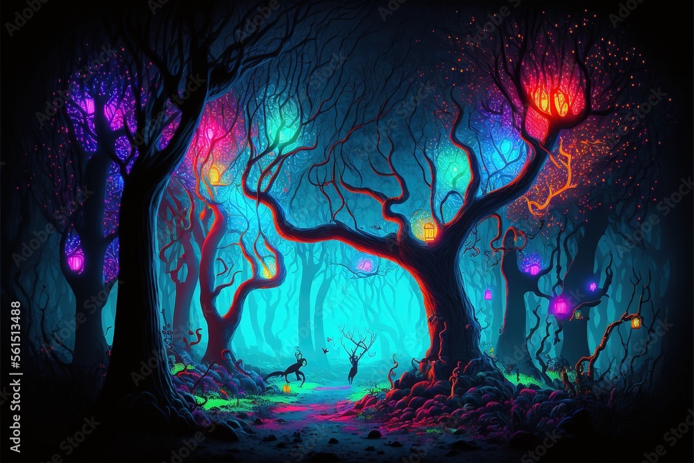 Obraz premium Neon Forest Generative AI