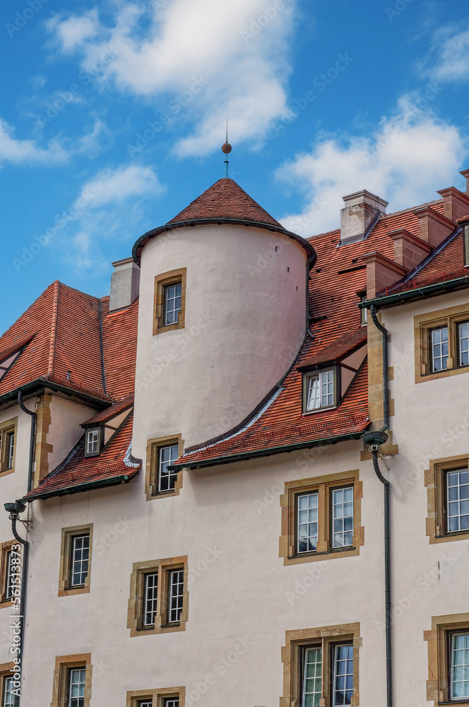 Tiled roofs of medieval buildings in the city center of Stuttgart, Borussia, Germany