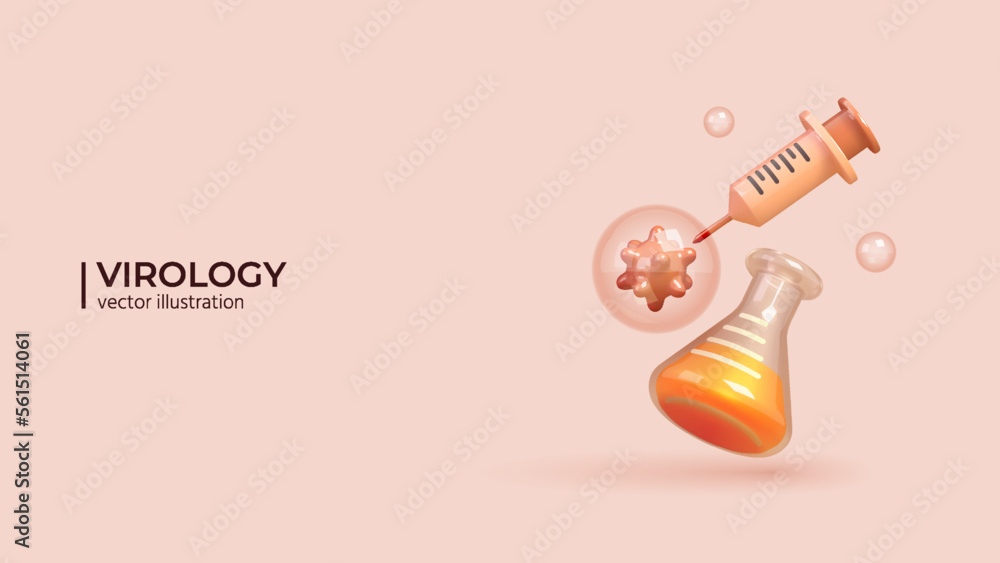 3d Vector Scientist studies Viruses and Bacteria Concept. Realistic 3d