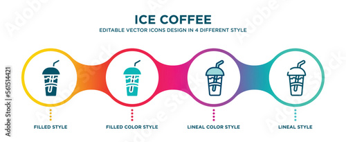Fotografia ice coffee icon in 4 different styles such as filled, color, glyph, colorful, lineal color