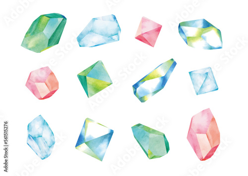 Gems drawn in watercolor photo