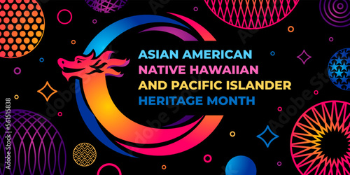 Asian american, native hawaiian and pacific islander heritage month. Vector banner for social media, flyer. Illustration with text, tropical plants. Asian Pacific American Heritage Month card photo