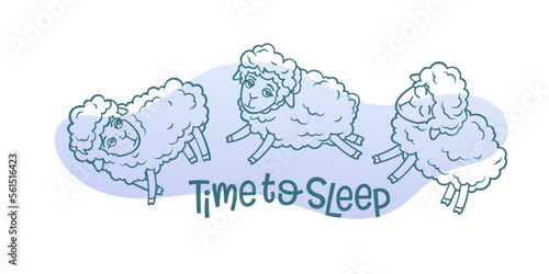 Sheep jump line icon vector illustration. Hand drawn outline cute animal characters jumping to count at night in bed, funny sheep for counting during insomnia disorder and time to sleep slogan