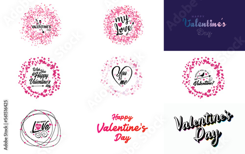 Happy Valentine's Day text. hand lettering typography poster on red gradient background vector illustration suitable for use in design of romantic quote postcards.