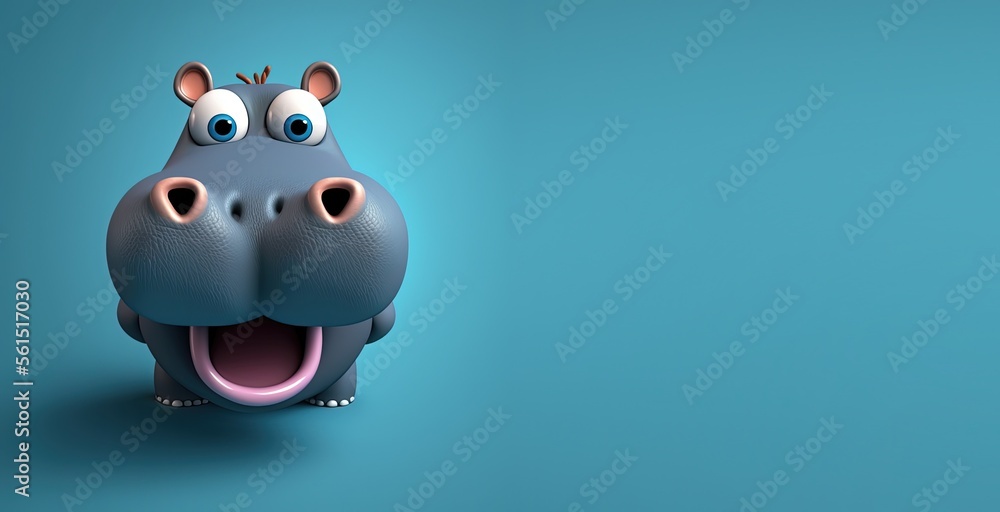 Cute Cartoon Hippo Banner with Room for Copy - obrazy, fototapety, plakaty 