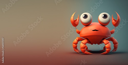 Cute Cartoon Crab Character Banner with Room for Copy (Generative AI)