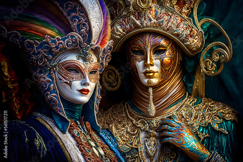 Venetian carnival mask costumes style. Illustration. Generative AI