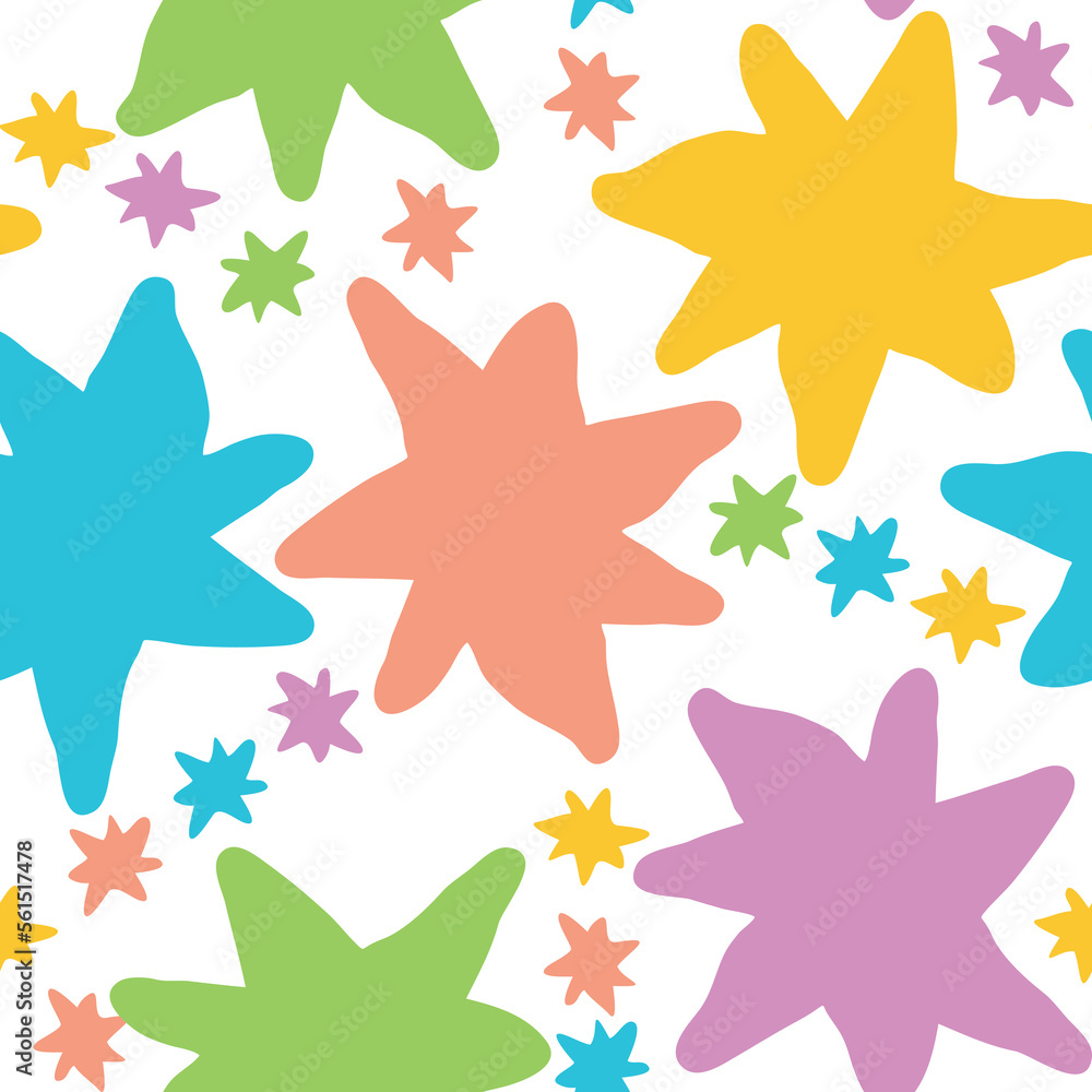 Stars seamless vector pattern for wrapping, digital paper, wallpaper, fabric print, textile design. Simple silhouette shape of shining star decorative element for kids, baby, children, sport.