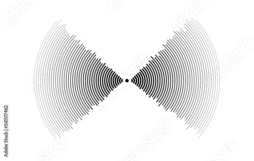 Sound wave signal. Radio or music audio concept. Epicentre or radar icon. Radial signal or vibration elements. Impulse curve lines. Concentric ripple semi circles.
