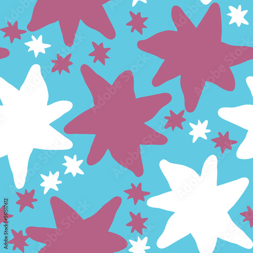 Stars seamless vector pattern for wrapping, digital paper, wallpaper, fabric print, textile design. Simple silhouette shape of shining star decorative element for kids, baby, children, sport. © Berolina