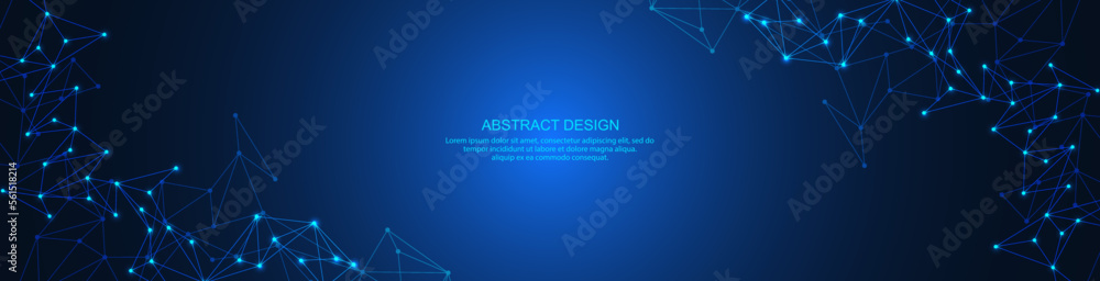 Digital technology background of global network connection and communication with connecting the dots and lines for banner design or header