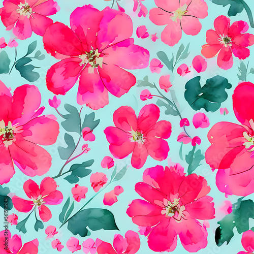  Pink watercolor flowers background 