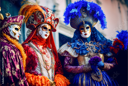 Venetian carnival mask costumes style. Illustration. Generative AI