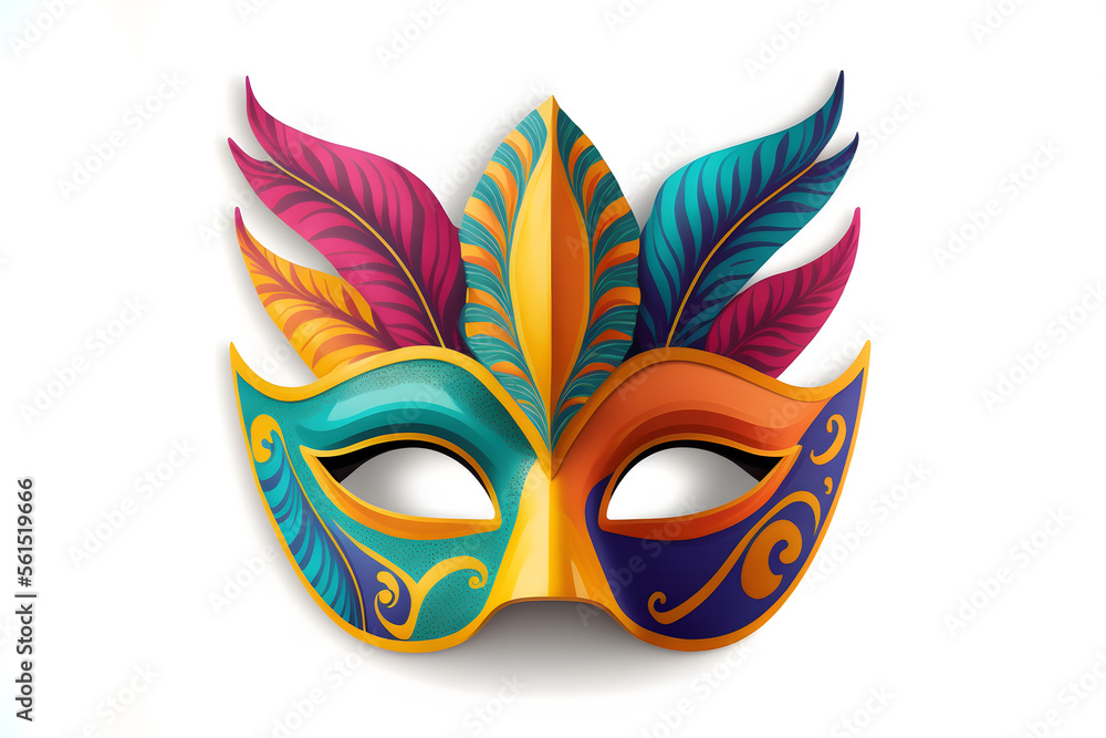Venetian carnival mask isolated on white background. Illustration. Vector illustration. With decorations. Generaive AI Venetian carnival mask isolated on white background. Illustration. Vector illustration. With decorations. Generaive AI