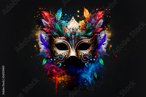 Venetian carnival mask backgorund. Bookeh. Illustration. Generative AI