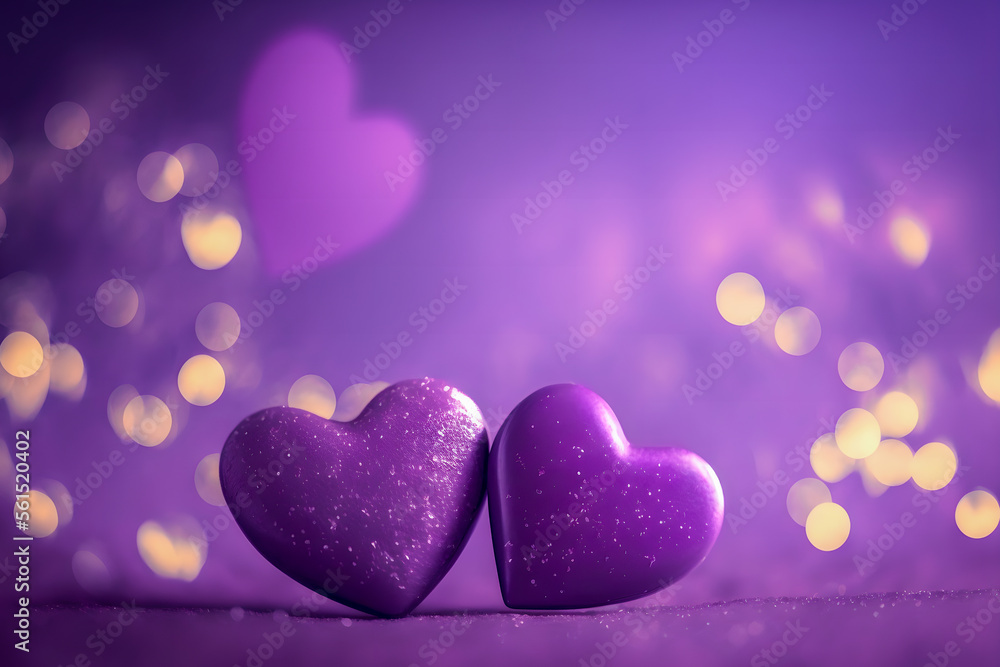 Fototapeta premium Purple hearts. Illustration. Valentine's day. Generative AI