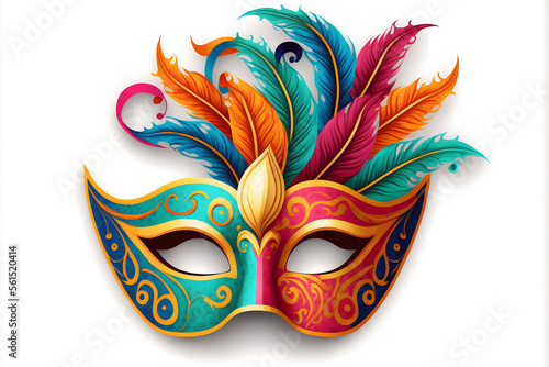 Venetian carnival mask isolated on white background. Illustration. Vector illustration. With decorations.  Generaive AI