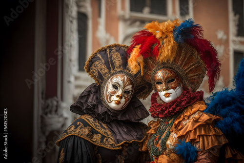 Venetian carnival mask costumes style. Illustration. Generative AI © Stefano Astorri
