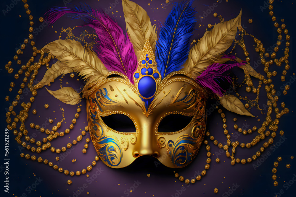 Venetian carnival mask. Bookeh. Illustration. Generative AI