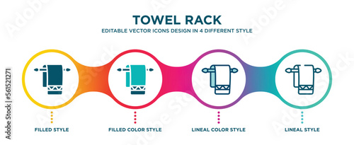 Fotografia towel rack icon in 4 different styles such as filled, color, glyph, colorful, lineal color