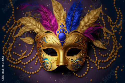 Venetian carnival mask. Bookeh. Illustration. Generative AI
