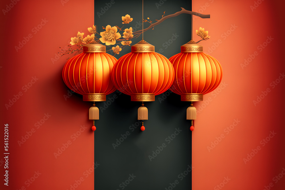 Chinese new year lantern. Generative AI Chinese new year lantern. Generative AI